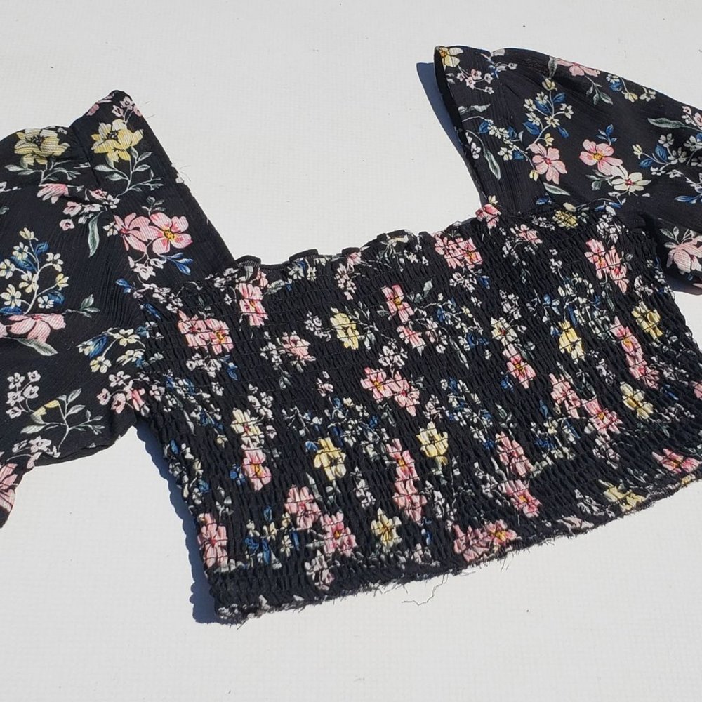 Charmed Hearts Black Floral Cropped Top